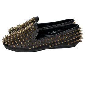 UNIF Hellraisers Womens 5 Spiked Flats Goth Punk Black Gold Leather Whimsigoth